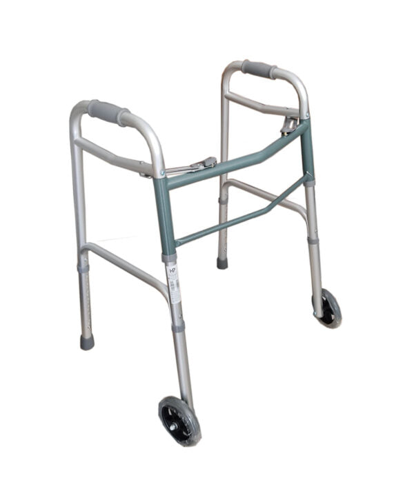 Caminador con ruedas aluminio anodizado, konfort plus, ajuste de altura del paciente, contribuye independencia del paciente para su movilidad, barras cruzadas de manera doble para mayor estabilidad y firmeza, uso paciente - Jelt