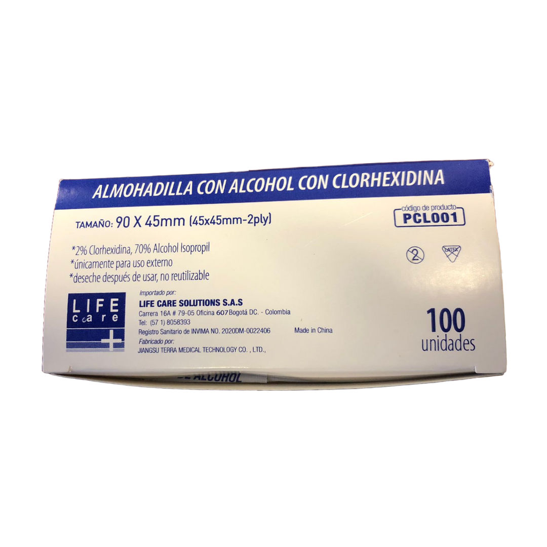 Almohadilla con alcohol 70% con clorhexidina 2% Almohadilla/pañito con alcohol ideal para limpiar y desinfectar la piel. - Jelt