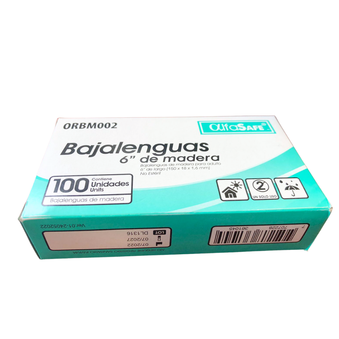 Bajalenguas de madera marca Alfasafe - Caja x 100,semiflexible, madera, alta calidad, fácil manipulación, examen boca, garganta, parpado. - Jelt