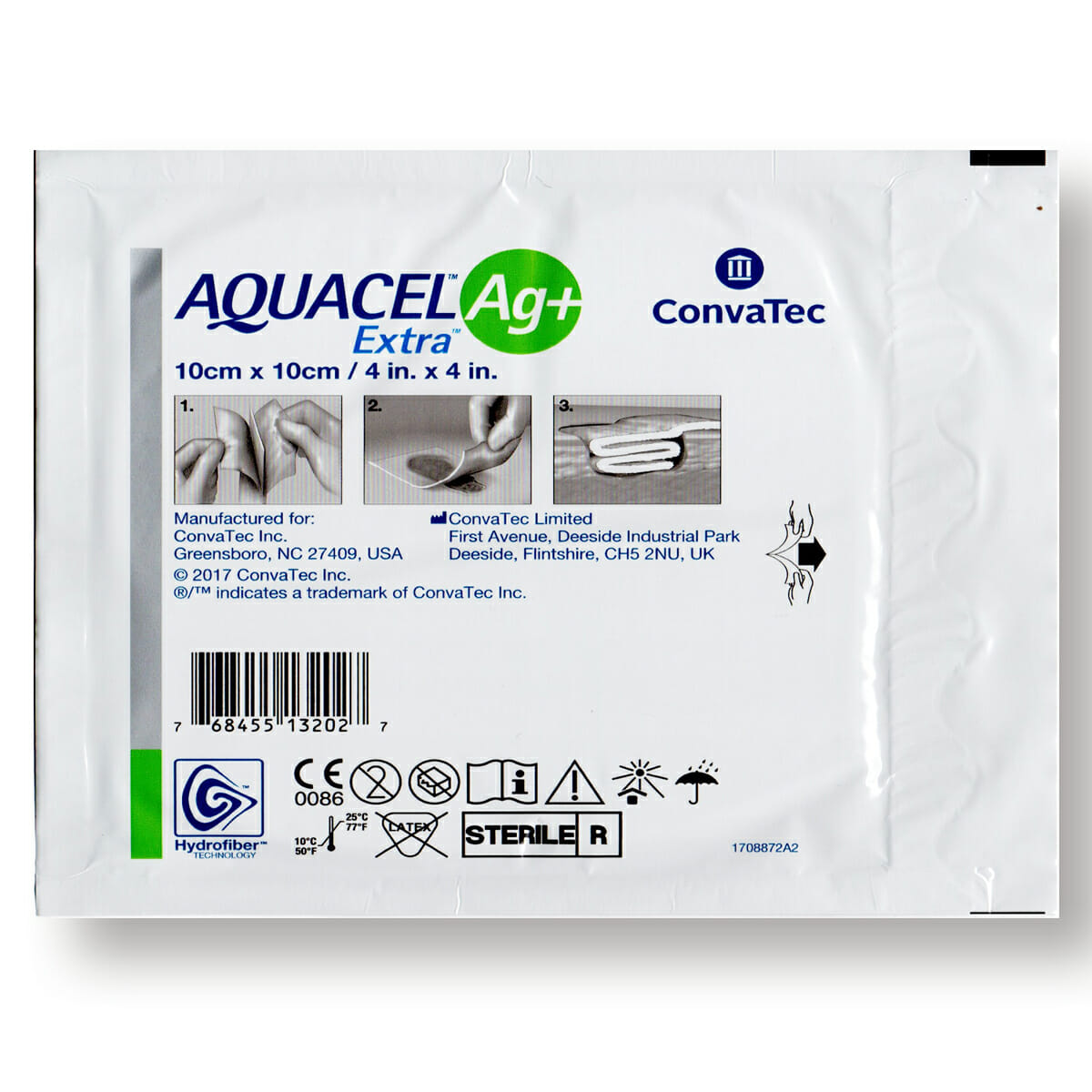Aposito aquacel AG+extra 10x10cm Convatec Liberación controlada de plata iónica mientras se absorbe el exudado de la herida en el apósito - Jelt