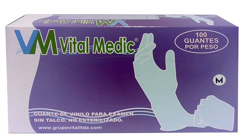 Guante Vinilo Sin Talco para Examen No Estéril Caja x100 Vital Medic