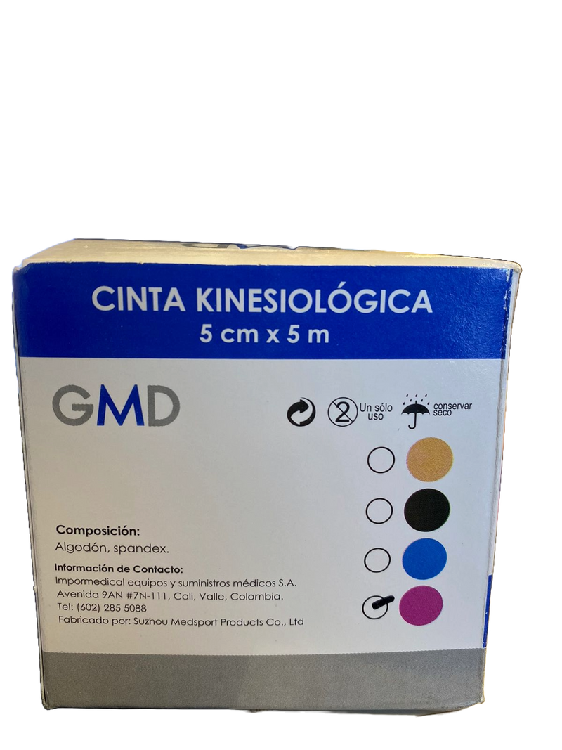 Cinta kinesiológica 5m x5cm GMD, algodón, spandex, uso terapéutico, prevención, deportivo, tratamiento, dolores musculares. - Jelt