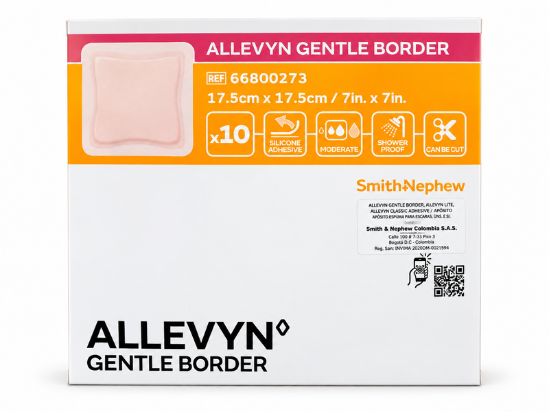 Apósito ALLEVYN Gentle Border 17,5 cm x 17,5 cm Caja x10 Ref. 66800273 - Smith+Nephew