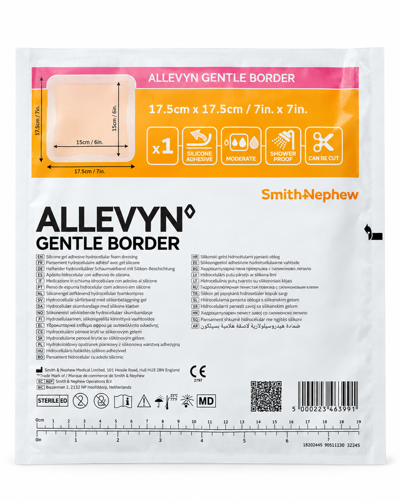 Apósito ALLEVYN Gentle Border 17,5 cm x 17,5 cm Caja x10 Ref. 66800273 - Smith+Nephew