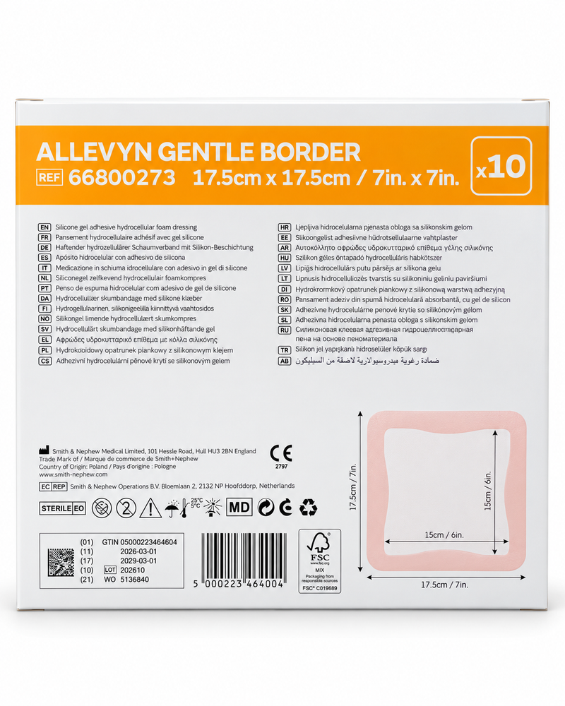 Apósito ALLEVYN Gentle Border 17,5 cm x 17,5 cm Caja x10 Ref. 66800273 - Smith+Nephew