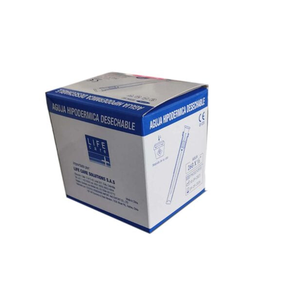 Aguja hipodérmica 26Gx 1/2" caja x 100 unidades,  aguja indolora, inyección subcutánea, intradérmica, intramuscular, intravenosa, aguja desechable, estéril, un sólo uso - Jelt