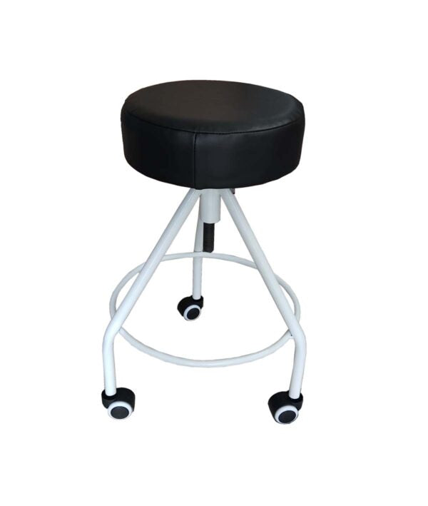 Butaco giratorio pintado con ruedas, tapizado en cordobán negro y espuma, 3 ruedas de 2 pulgadas - Jelt