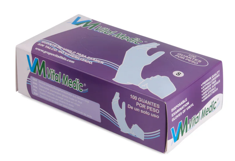 Guantes de Vinilo Vital Medic Sin Talco – No Estéril | Caja x 100 Unidades | Uso Médico y General