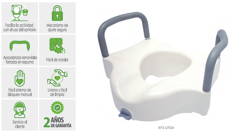 Eleva Sanitario con Seguro y Apoyabrazos Konfort Plus – Modelo KP3‑67034