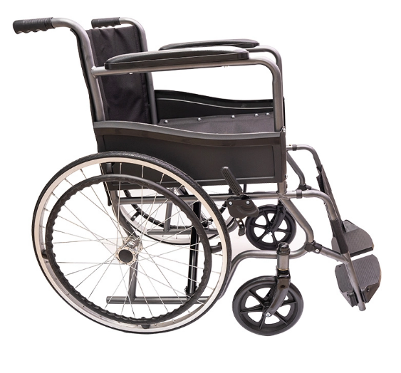 Silla de Ruedas Estándar en Acero Pintado KBE-9110HC – Plegable con Reposapiés Removibles y Llantas Macizas