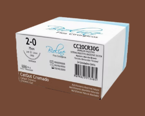 Sutura catgut crómico 2-0 40 mm 75 cm CC20MR40R Caja x 24 – Bioline
