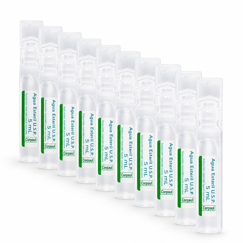 Agua Estéril USP 5 mL PE/BFS Caja x100 Unidades - Corpaul