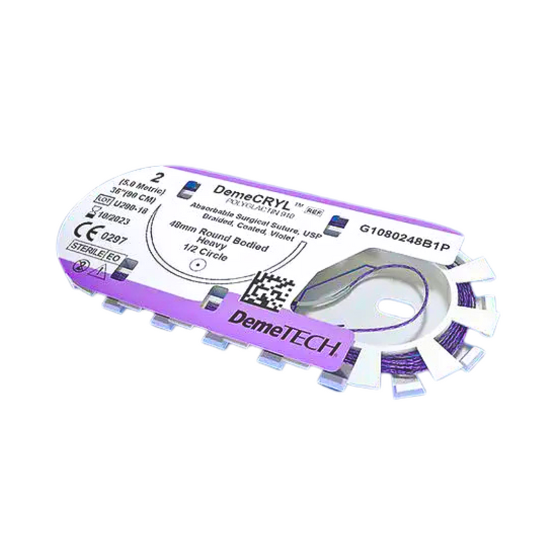 DEMECRYL 0 DCT -1 - 90 CM POLIGLATCTIN 910 0.AGUJA 1/2 CIR REDONDO  36 MM - 90CM LONG DEMETECH