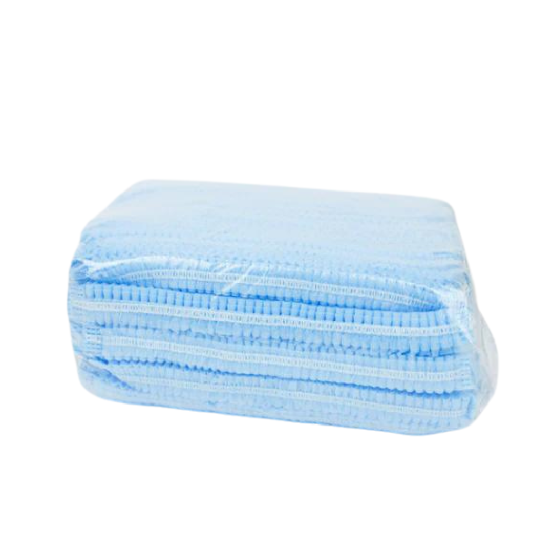 Gorro oruga (cofia) - Paquete x 100, color azul, tela SS 17g, antialérgica, elástico resistente - Jelt