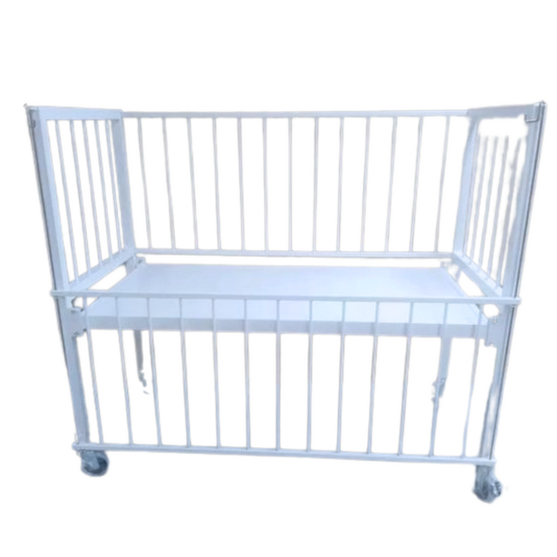Cuna hospitalaria corriente pintada ruedas, cold rolled, barandas telescópicas - Jelt