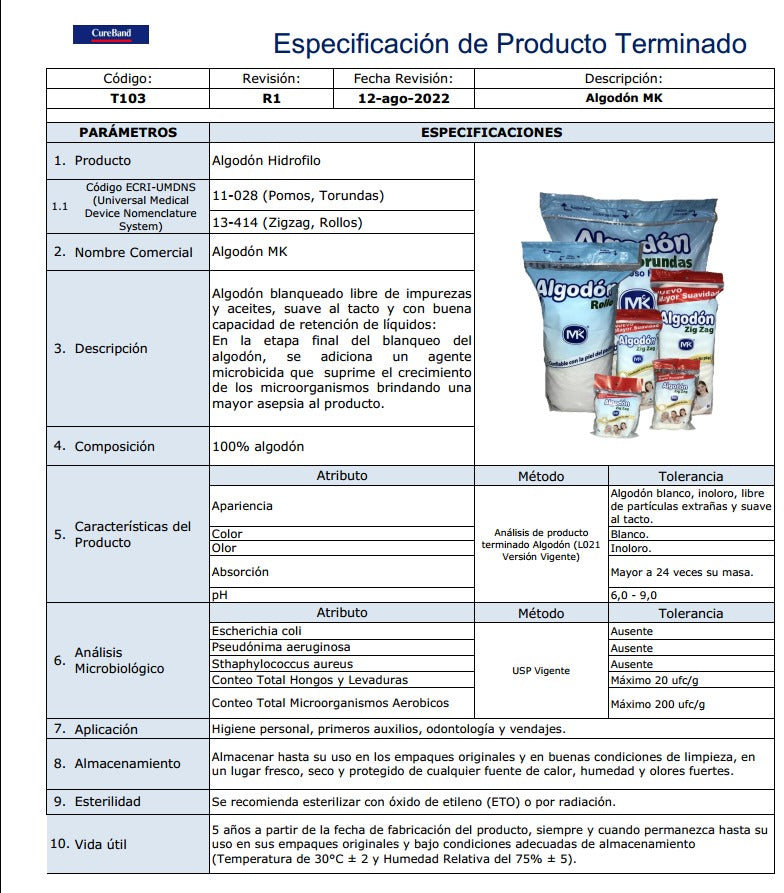 Algodón torundas x500G MK  blanqueado libre de impurezas y aceites, suave al tacto y con buena capacidad de retención de líquidos - Jelt