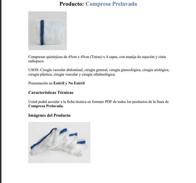 Compresa estéril 45x45 cajax5, con manija de sujeción, estéril, 5 unidades, compresa quirúrgica. - Jelt