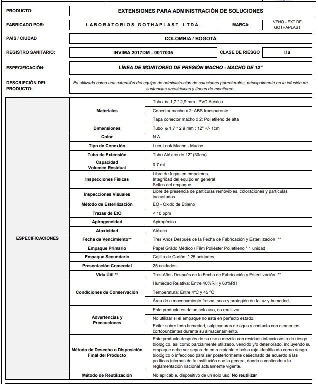Línea Mon Presión Macho/Macho de 12", caja x25 unidades, administración, solución parental, Libre de presencia de partículas removibles - Jelt