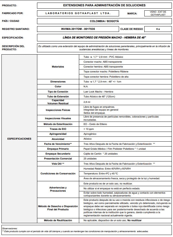 Línea Mon Presión Macho/Hembra 48" caja x 25 unidades, equipo de infusión, sustancias, anestésicas y líneas de monitoreo. - Jelt
