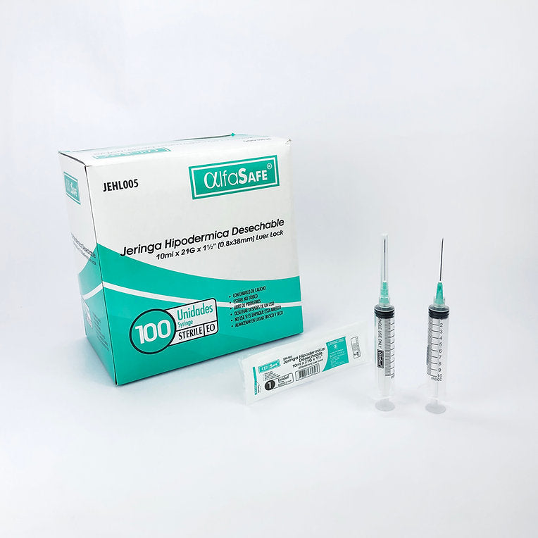 Jeringa Hipodérmica de 3 piezas con Aguja – Alfasafe x 100 und
