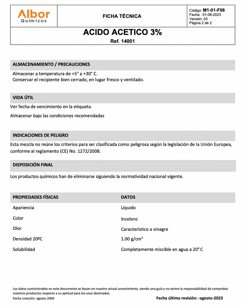 Ácido acético 3% Albor - Jelt