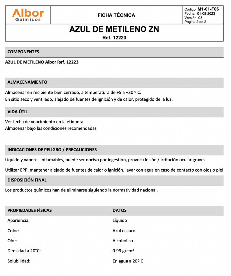 Azul de Metileno ZN Albor - Jelt