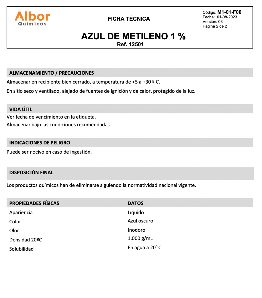 Azul de Metileno 1% Albor 200ml - Jelt