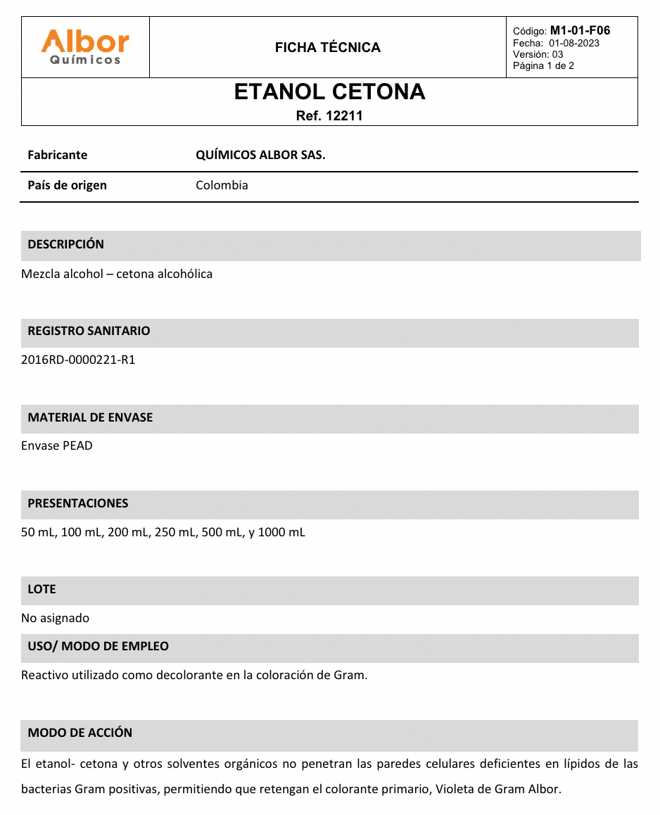 Etanol Cetona Albor - Jelt