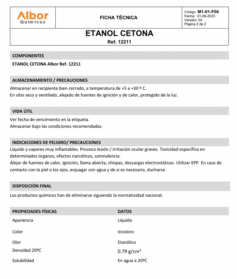 Etanol Cetona Albor - Jelt