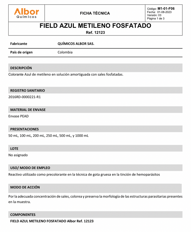 Field Azul Metileno Fosfatado Albor - Jelt