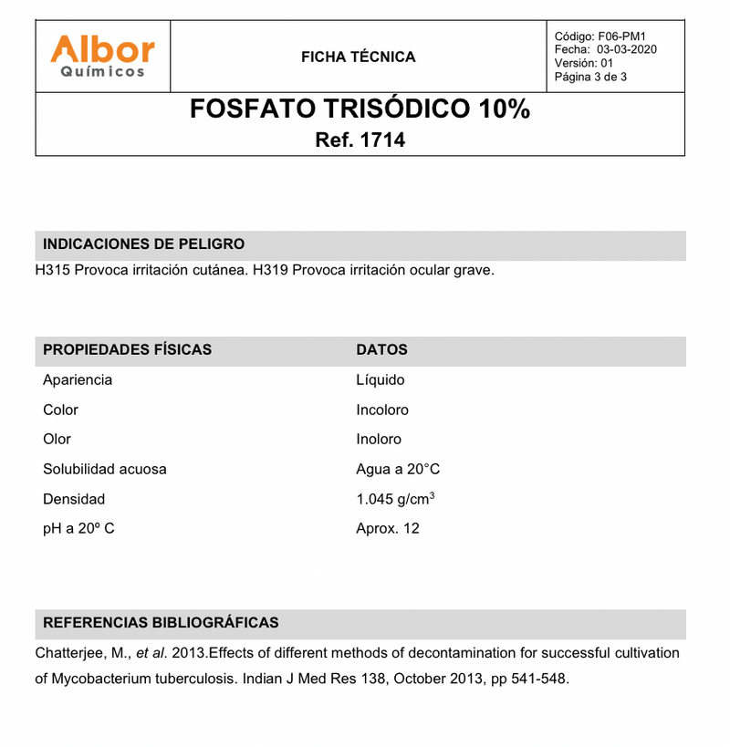 Fosfato Trisódico 10% Albor - Jelt