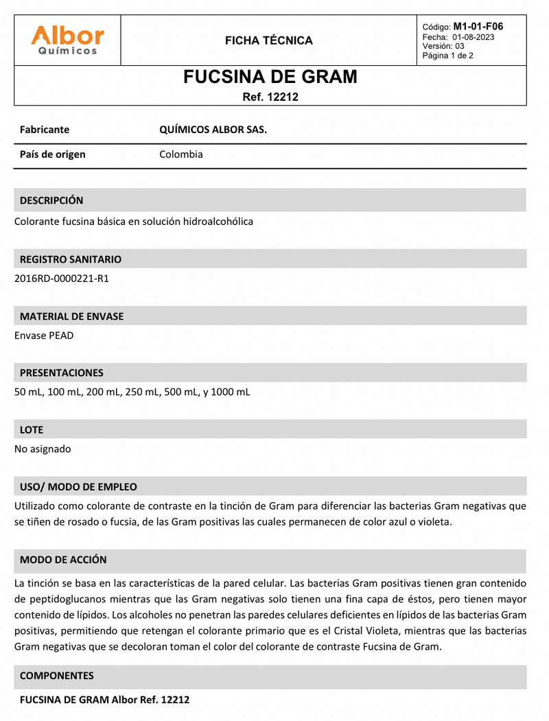 Fucsina de Gram Albor - Jelt