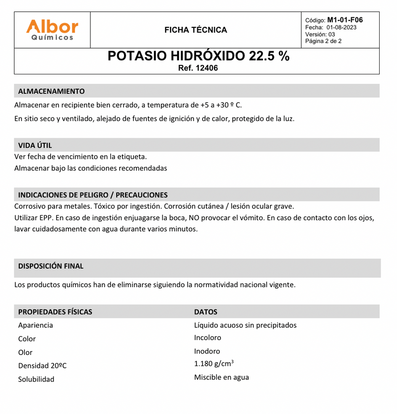 Hidróxido de Potasio 22.5% Albor 100ml - Jelt