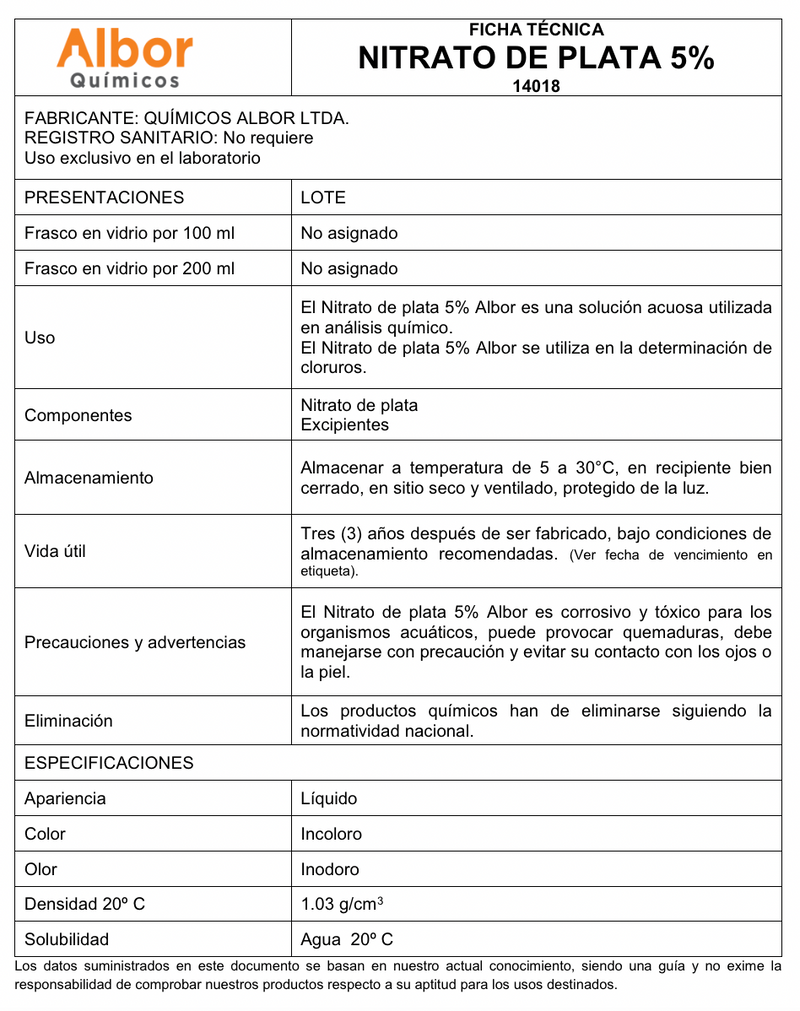 Nitrato de plata 5% Albor - Jelt