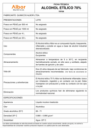 Alcohol Etílico 70% Albor - Jelt