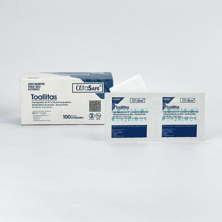 Toallita Húmeda con Alcohol al 70% Plegadiza Alfasafe x 100 – ref. TOHU002