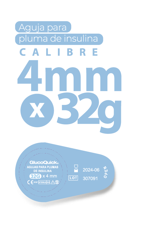 Agujas para Lapicero Glucoquick 32G (0.23 mm) x 4 mm – Caja x 100 unidades