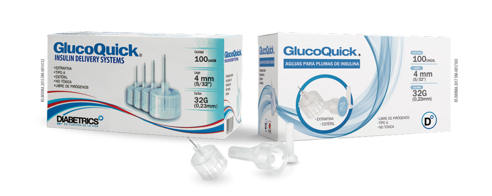 Agujas para Lapicero Glucoquick 32G (0.23 mm) x 4 mm – Caja x 100 unidades