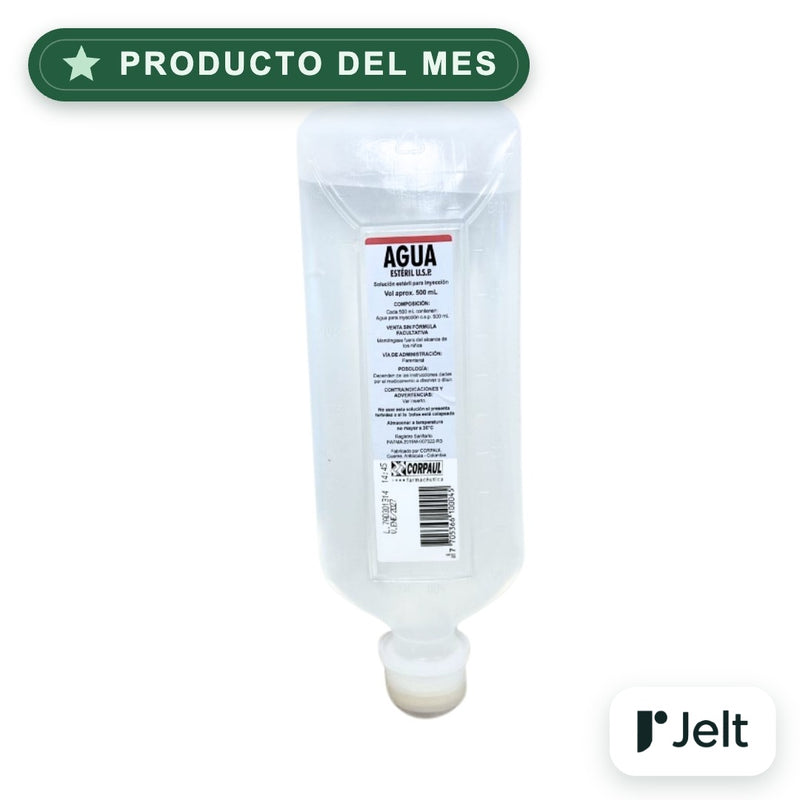 Agua Estéril USP x 500 mL Corpaul – Soluciones Parenterales – Envase PE/BFS