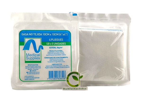 Gasa Estéril No Tejida 4 x 4 in Paquete x5 Gasas Caja x20 Sobres Vital Medic