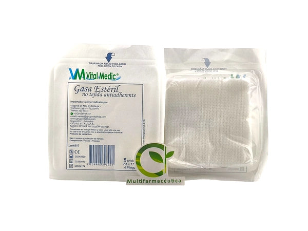 Gasa Estéril No Tejida 3 x 3 in Paquete x5 Gasas Caja x20 Sobres Vital Medic