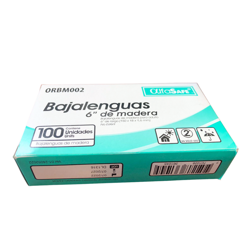Bajalenguas de madera marca Alfasafe - Caja x 100,semiflexible, madera, alta calidad, fácil manipulación, examen boca, garganta, parpado. - Jelt