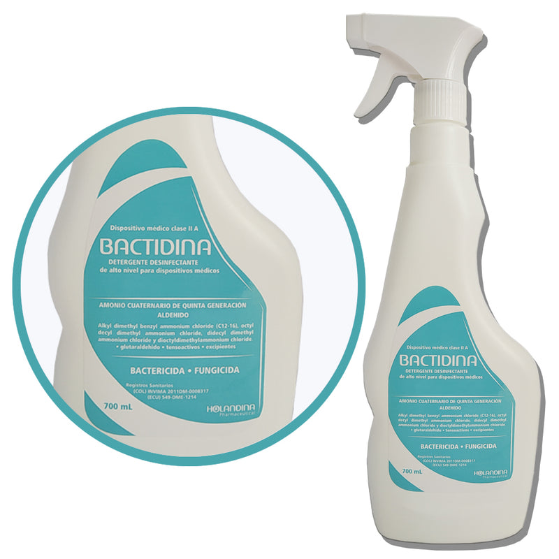 Bactidina 700ml Desinfectante dispositivos médicos, instrumental, liquido desinfectante, manchas, acción bacteriana, bactericida de amplio espectro. - Jelt